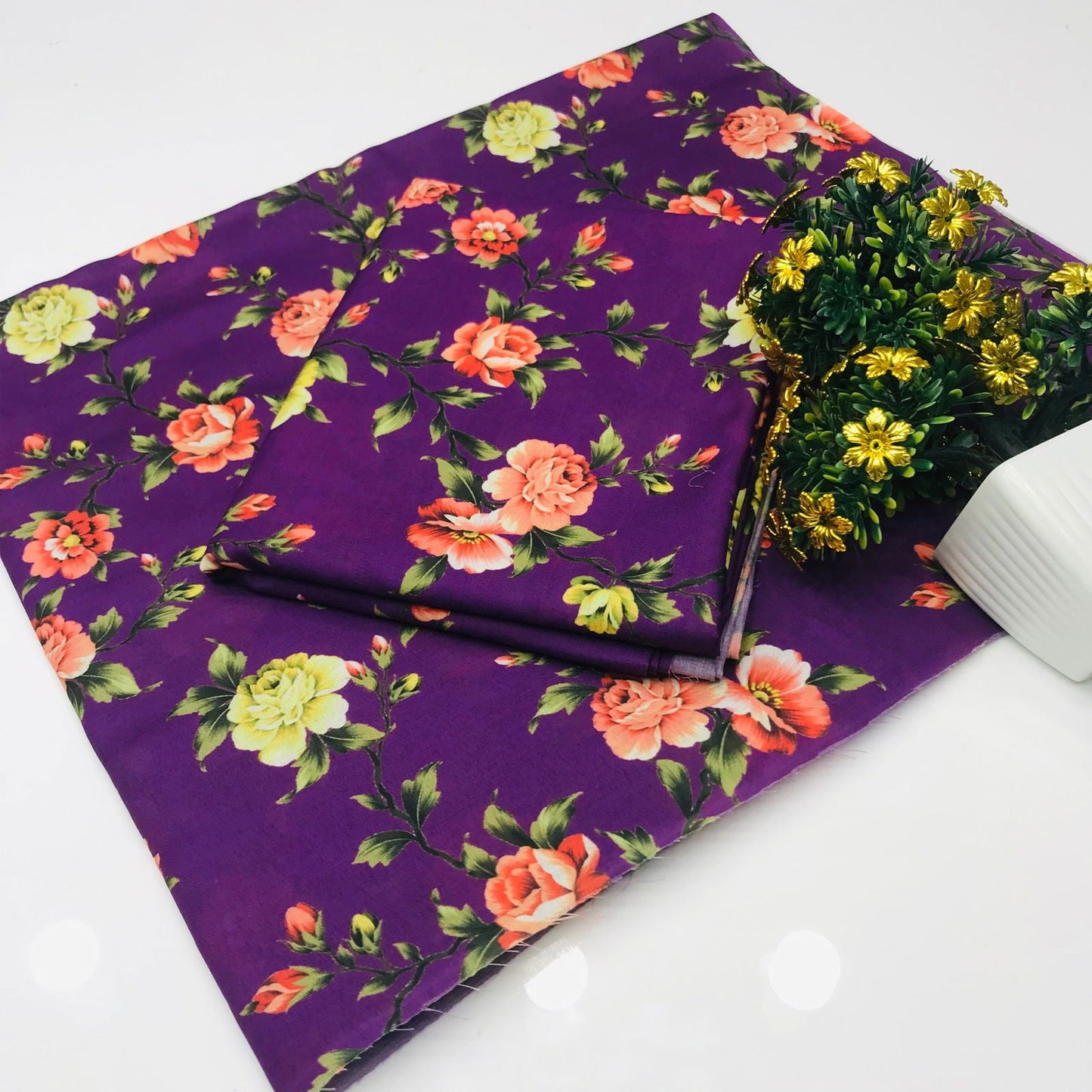 SastaaE 2 Pieces Unstitched Lawn All Over Flower Print Shirt & Trouser
