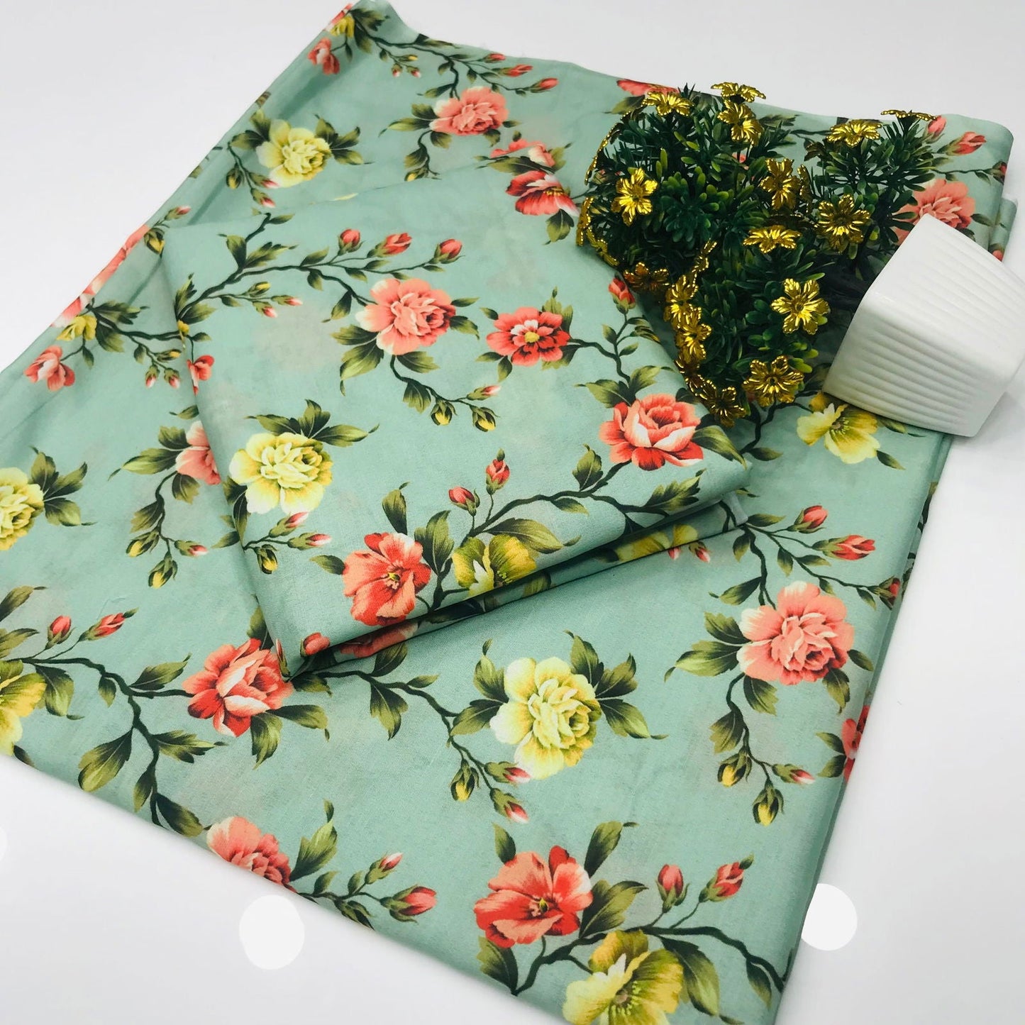 SastaaE 2 Pieces Unstitched Lawn All Over Flower Print Shirt & Trouser