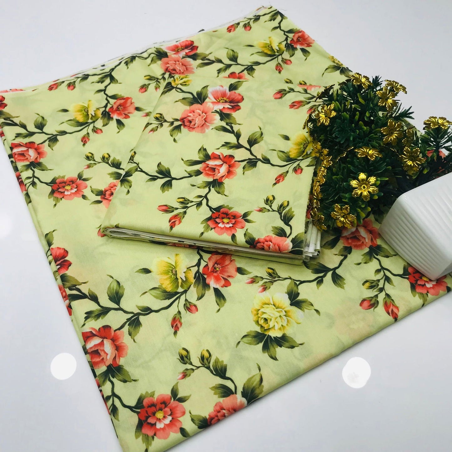 SastaaE 2 Pieces Unstitched Lawn All Over Flower Print Shirt & Trouser