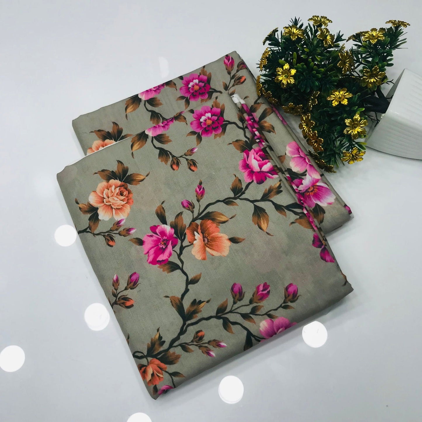 SastaaE 2 Pieces Unstitched Lawn All Over Flower Print Shirt & Trouser