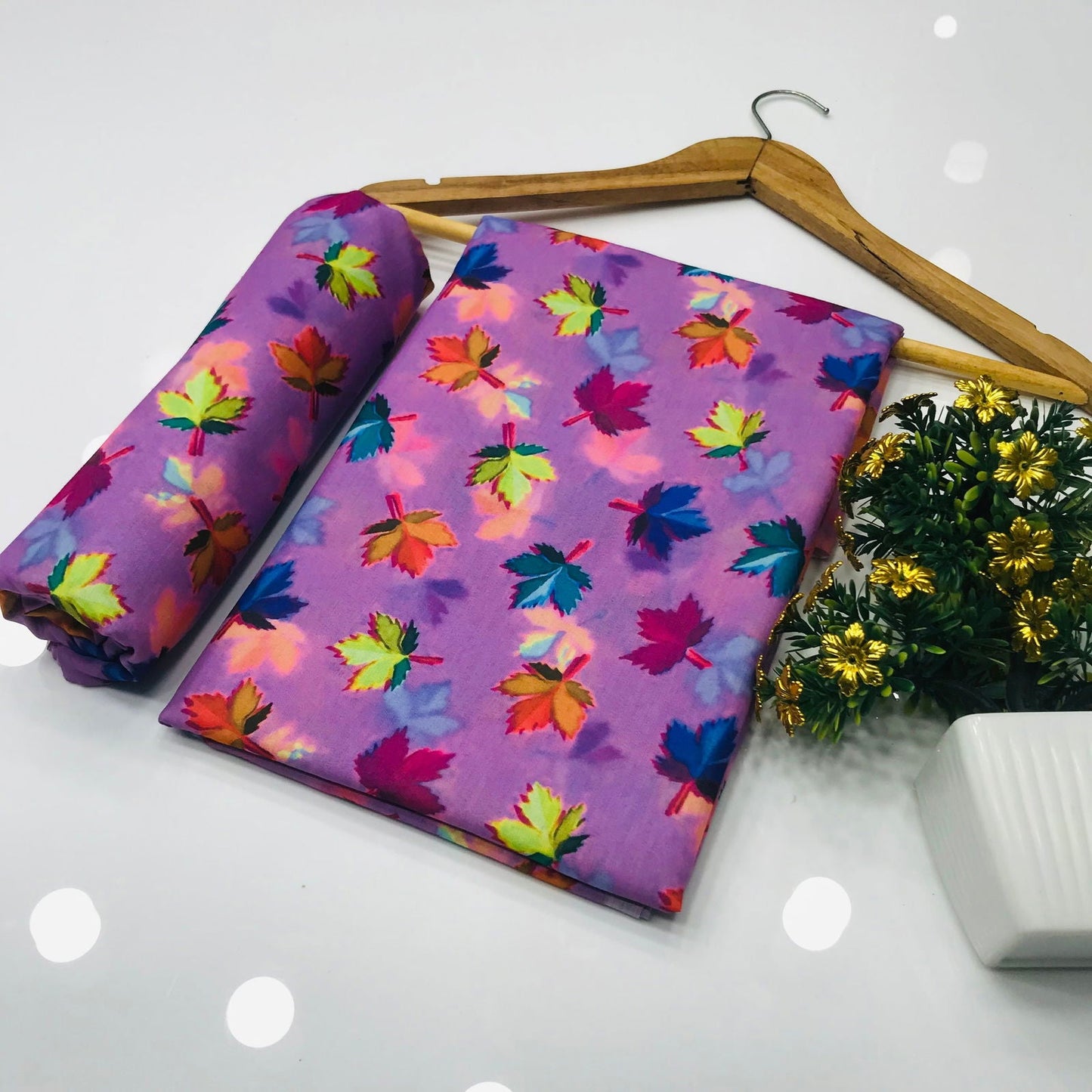 SastaaE 2 Pieces Unstitched Lawn All Over Leaf Print Shirt & Trouser