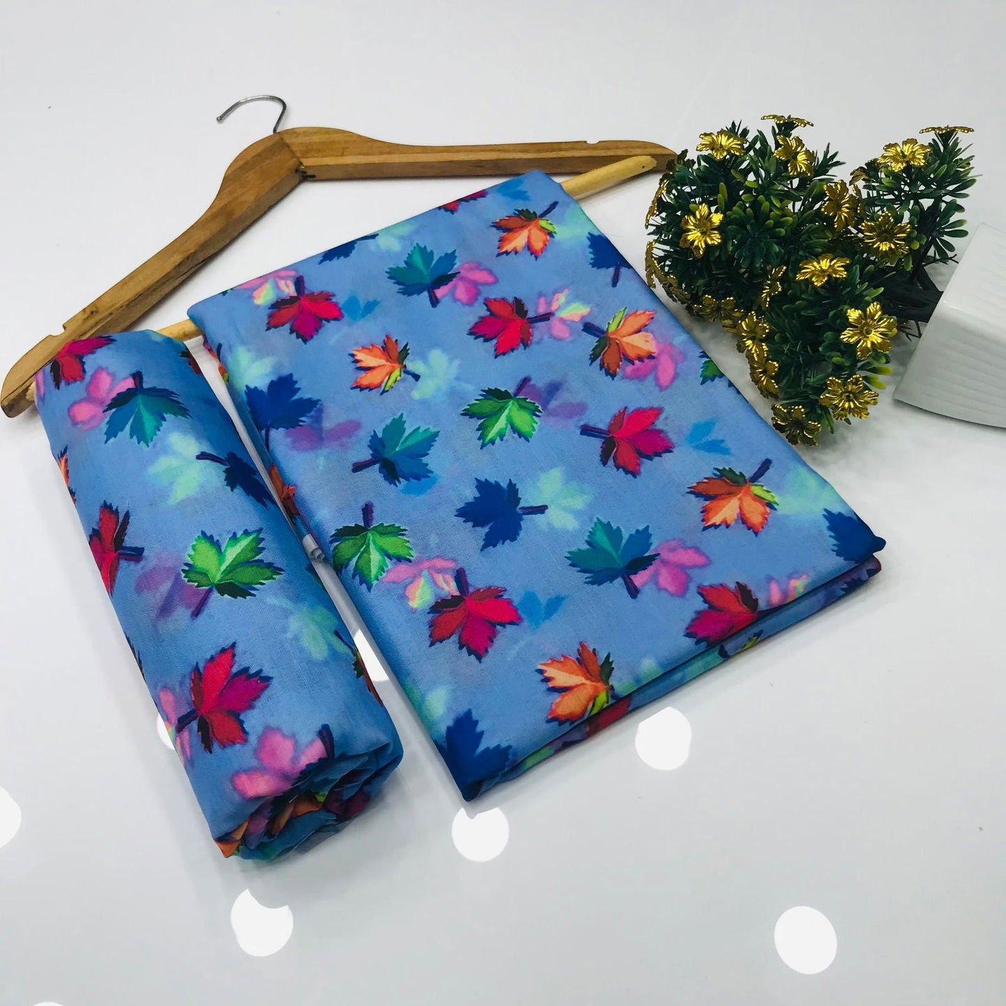 SastaaE 2 Pieces Unstitched Lawn All Over Leaf Print Shirt & Trouser