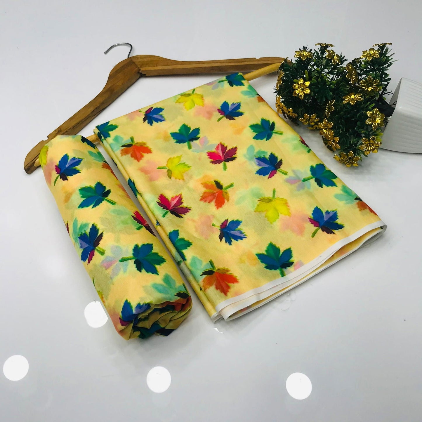 SastaaE 2 Pieces Unstitched Lawn All Over Leaf Print Shirt & Trouser