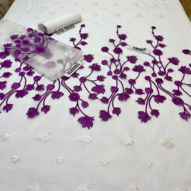 SastaaE 2 pc Unstitched Floral Dress Having Organza Fabric with Malai Trouser and Inner