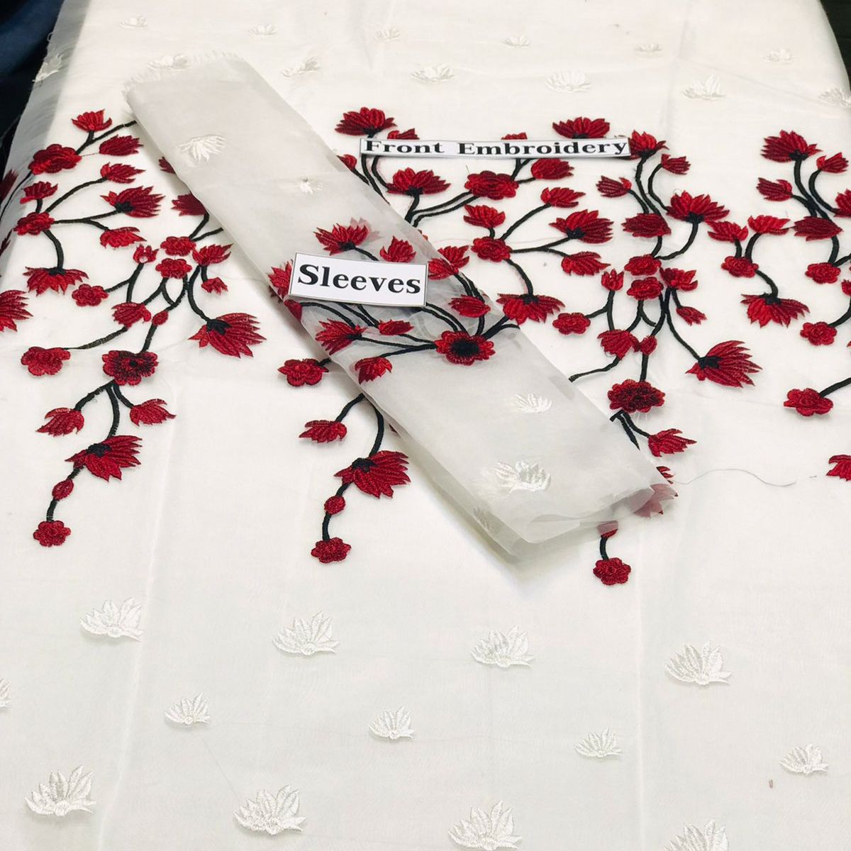 SastaaE 2 pc Unstitched Floral Dress Having Organza Fabric with Malai Trouser and Inner