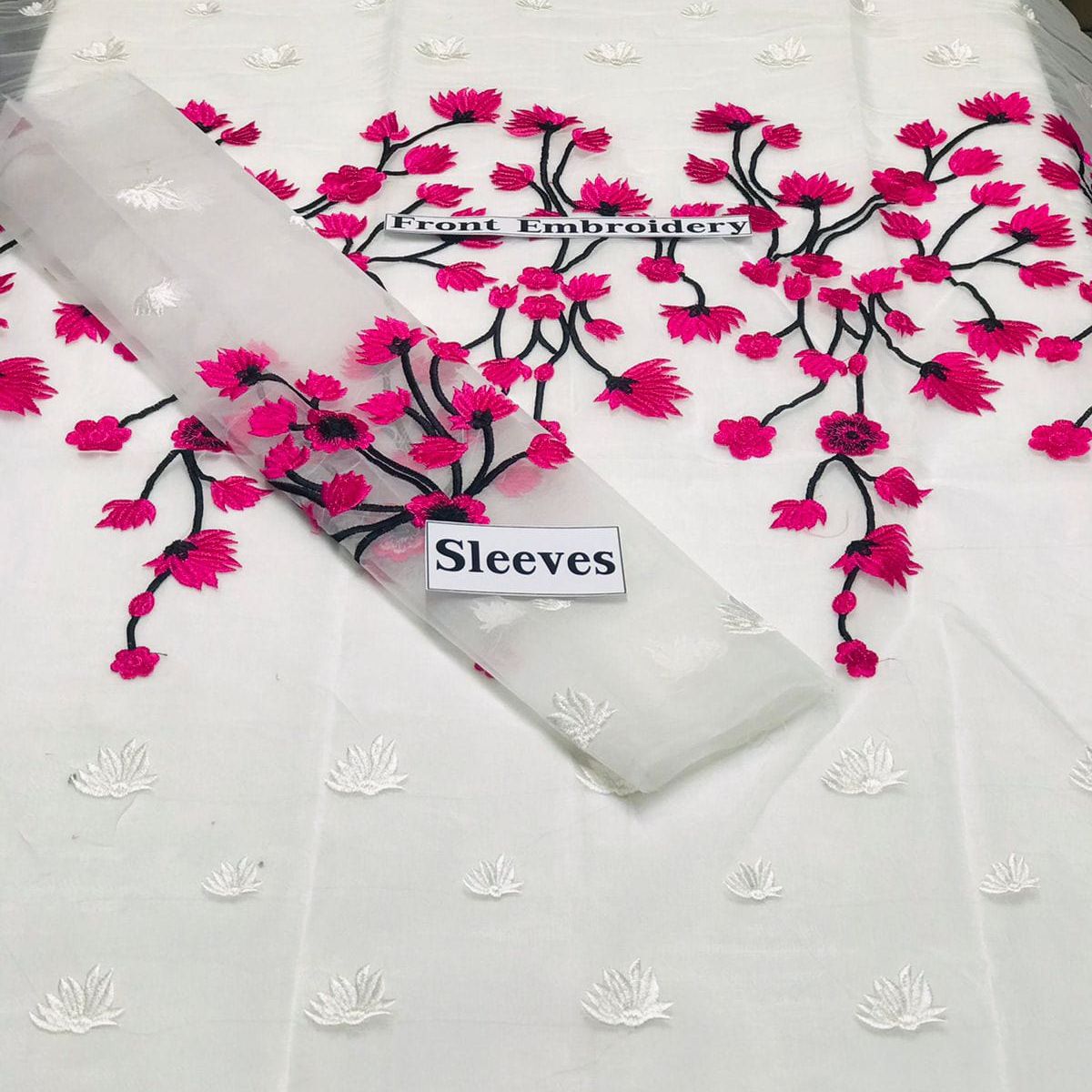 SastaaE 2 pc Unstitched Floral Dress Having Organza Fabric with Malai Trouser and Inner