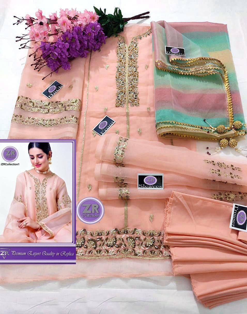 SastaaE 3 pc Unstitched Bridal Dress with full Embroidered and Handwork Shirt and Gotta work Dupatta