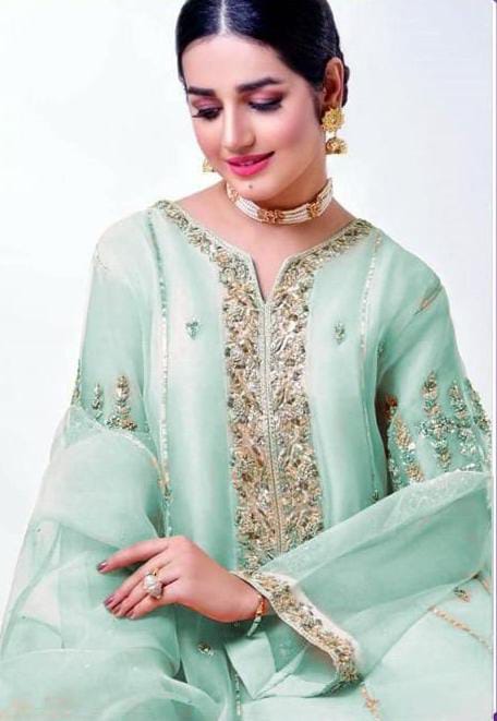 SastaaE 3 pc Unstitched Bridal Dress with full Embroidered and Handwork Shirt and Gotta work Dupatta