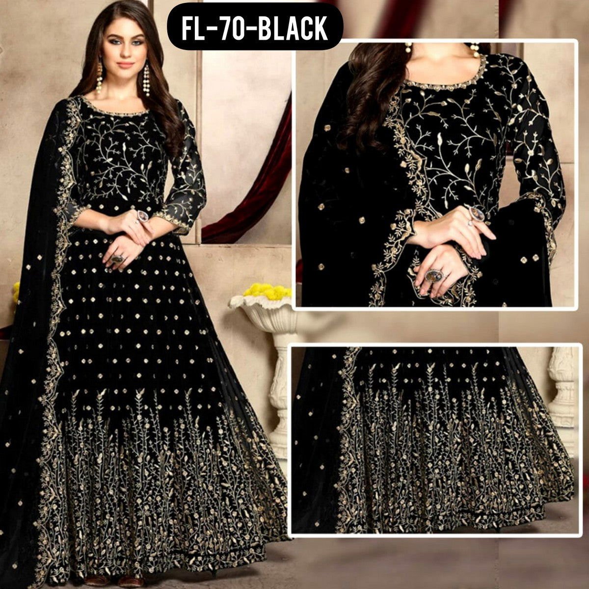 SastaaE Unstitched Womens Chiffon Zari Embroidered Frock/Maxi