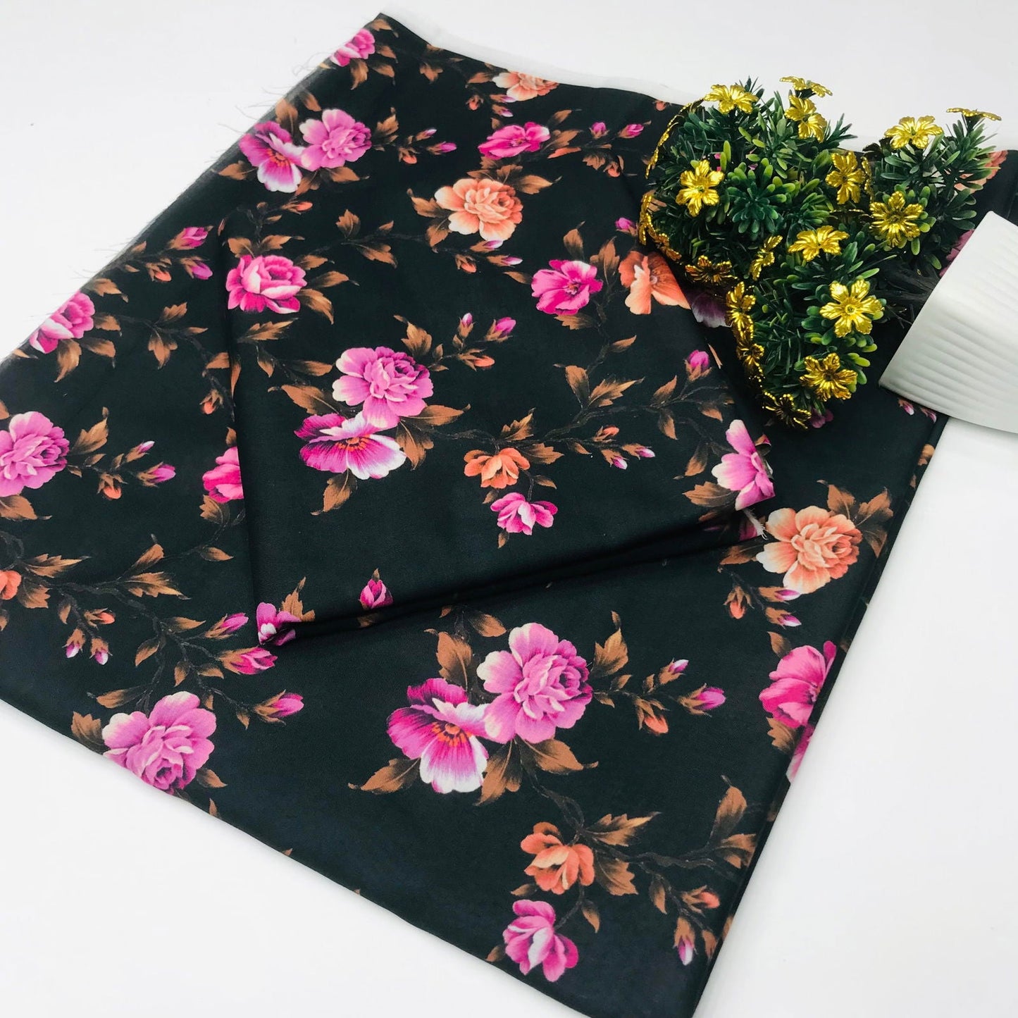 SastaaE 2 Pieces Unstitched Lawn All Over Flower Print Shirt & Trouser