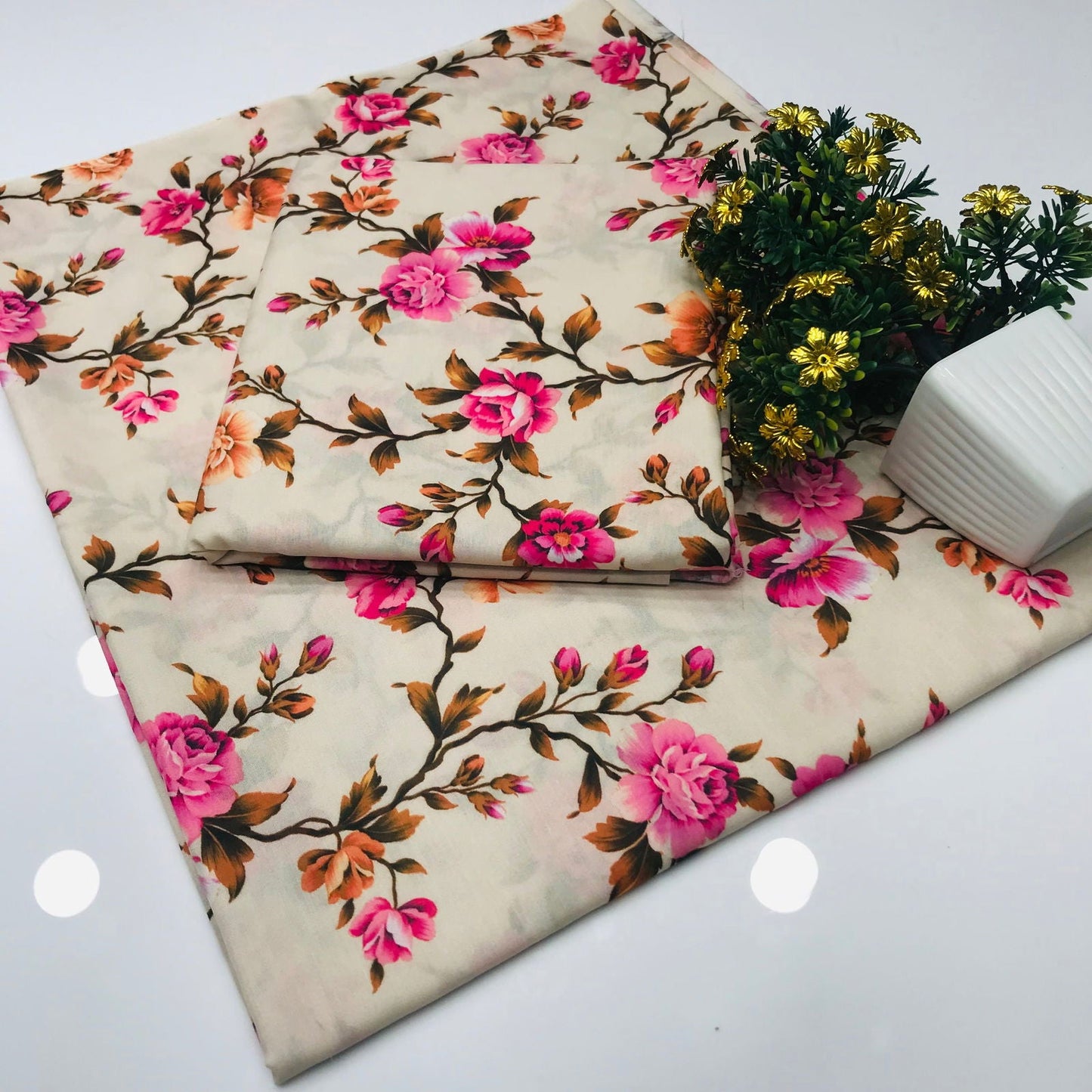 SastaaE 2 Pieces Unstitched Lawn All Over Flower Print Shirt & Trouser