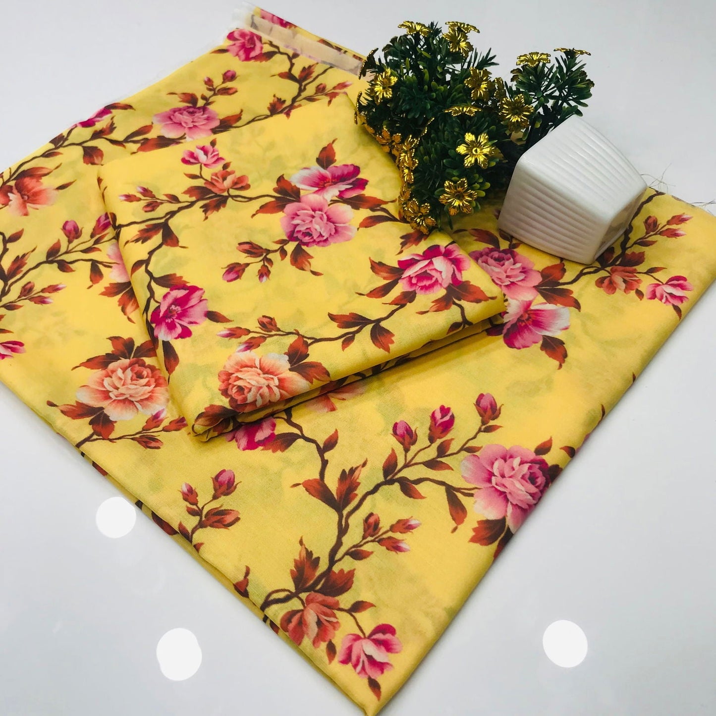 SastaaE 2 Pieces Unstitched Lawn All Over Flower Print Shirt & Trouser