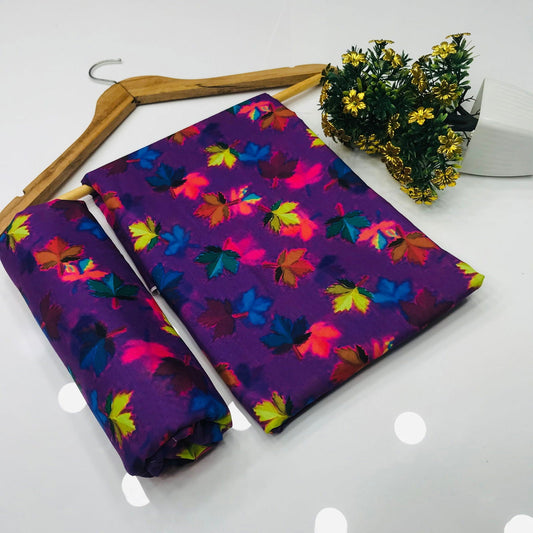 SastaaE 2 Pieces Unstitched Lawn All Over Leaf Print Shirt & Trouser