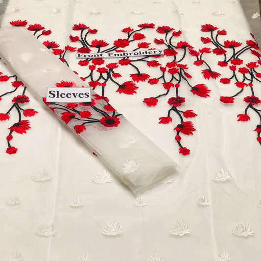SastaaE 2 pc Unstitched Floral Dress Having Organza Fabric with Malai Trouser and Inner