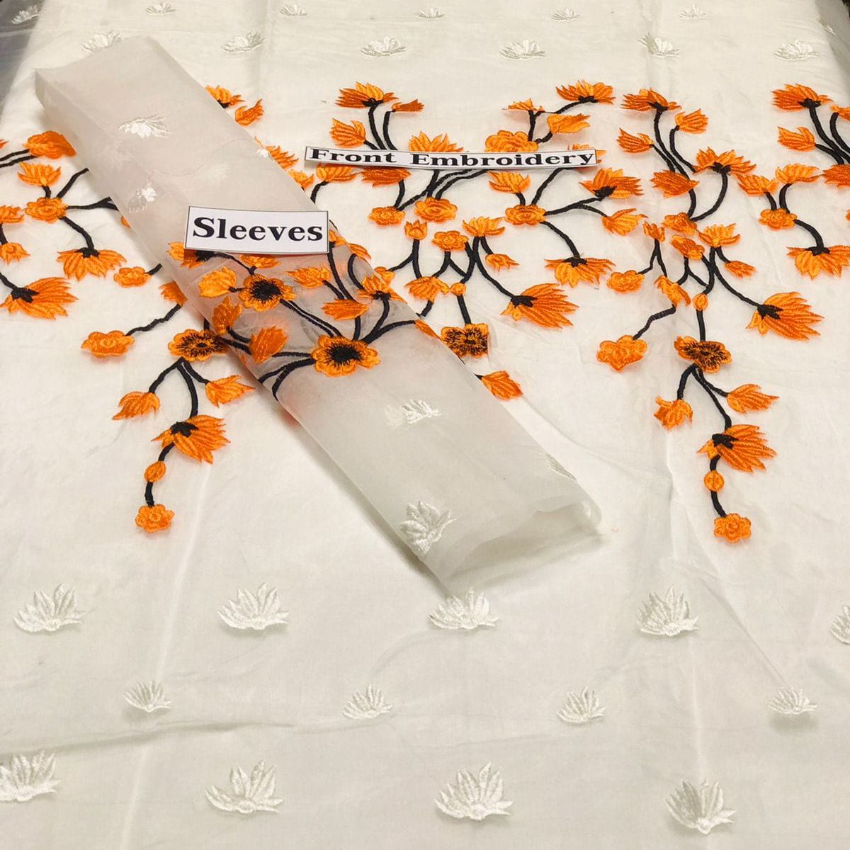 SastaaE 2 pc Unstitched Floral Dress Having Organza Fabric with Malai Trouser and Inner