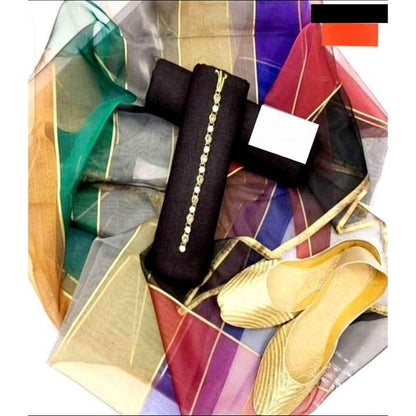 SastaaE 3 PC Unstitched Kataan Silk Plain Shirt & Trouser With Organza Lining Dupatta