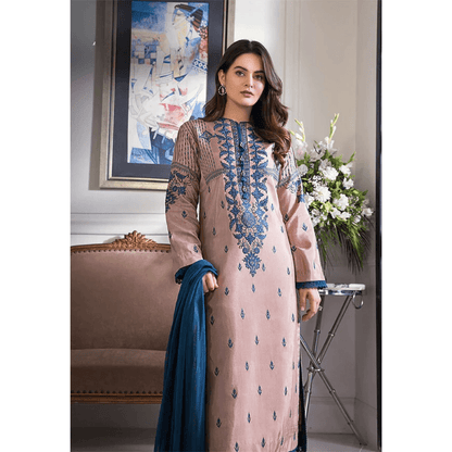 SastaaE 3 Piece Unstitched Embroidered Dress on Lawn Cotton fabric along with Chiffon Embroidered Dupatta