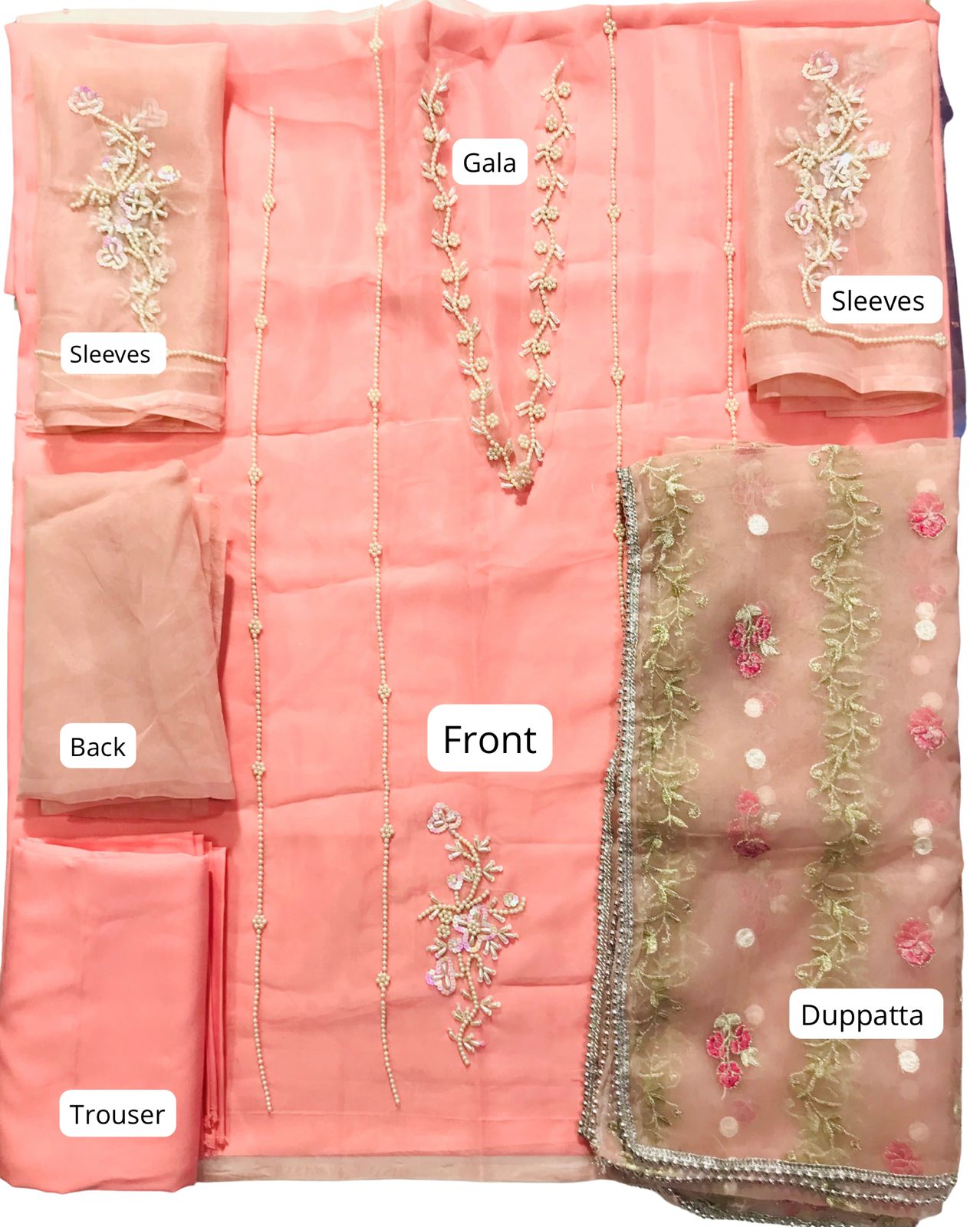 SastaaE Organza 3pc Unstitched Embroidered & Adda Work Dress with Malai Inner