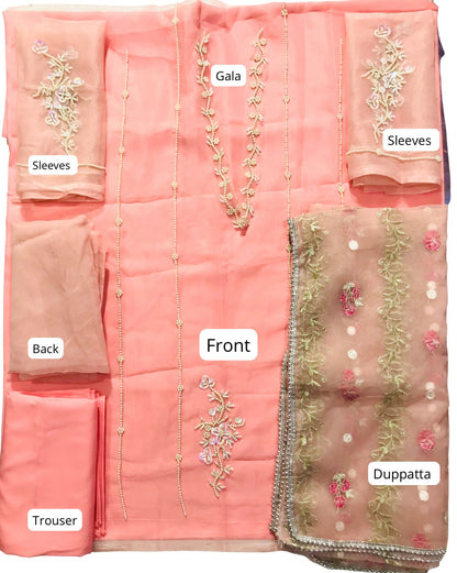 SastaaE Organza 3pc Unstitched Embroidered & Adda Work Dress with Malai Inner