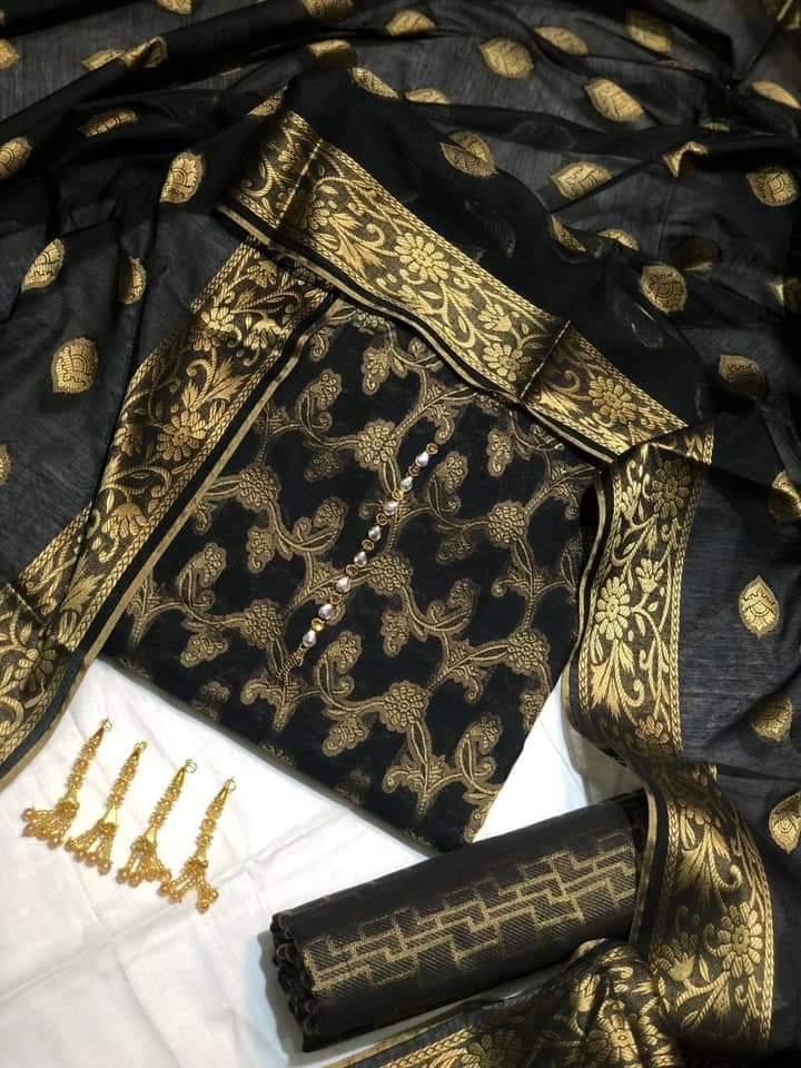 Sastaae Cotton Jacquard 3 Pieces Paper Cotton Banarsi (Shirt,Touser,Duppatta)