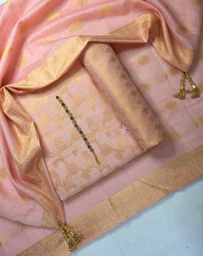 Sastaae Cotton Jacquard 3 Pieces Paper Cotton Banarsi (Shirt,Touser,Duppatta)