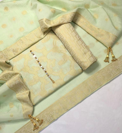 Sastaae Cotton Jacquard 3 Pieces Paper Cotton Banarsi (Shirt,Touser,Duppatta)