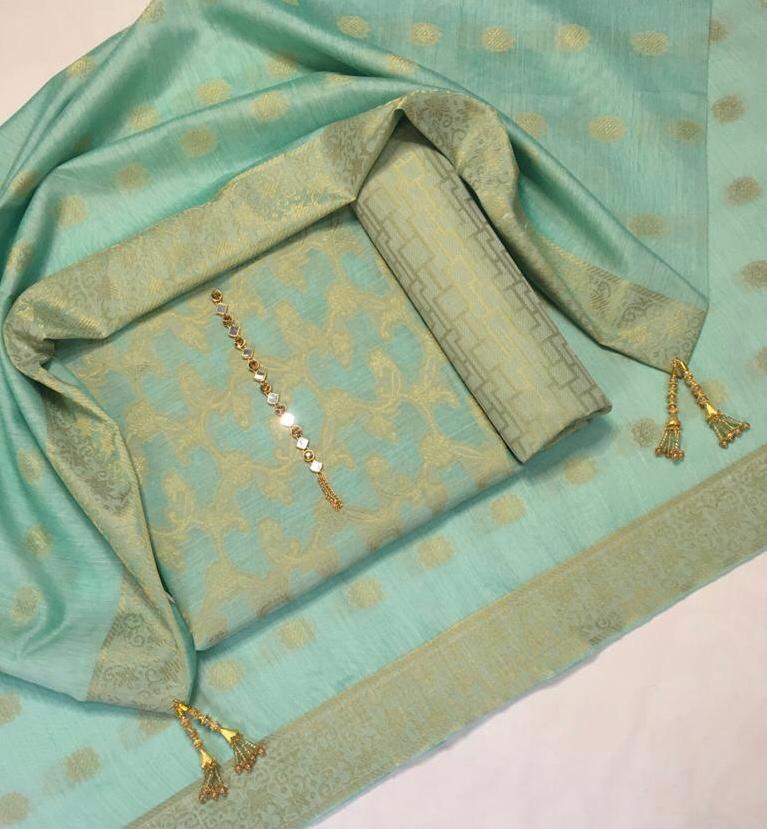 Sastaae Cotton Jacquard 3 Pieces Paper Cotton Banarsi (Shirt,Touser,Duppatta)