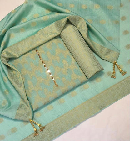 Sastaae Cotton Jacquard 3 Pieces Paper Cotton Banarsi (Shirt,Touser,Duppatta)