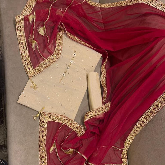 Sastaae Mysoori Suit 3 Pieces Net Gotta Work Duppatta With Mysoori Hand Work Shirt & Mysoori Shabnum Touser