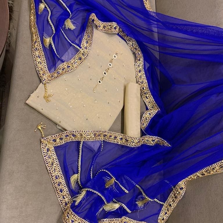 Sastaae Mysoori Suit 3 Pieces Net Gotta Work Duppatta With Mysoori Hand Work Shirt & Mysoori Shabnum Touser