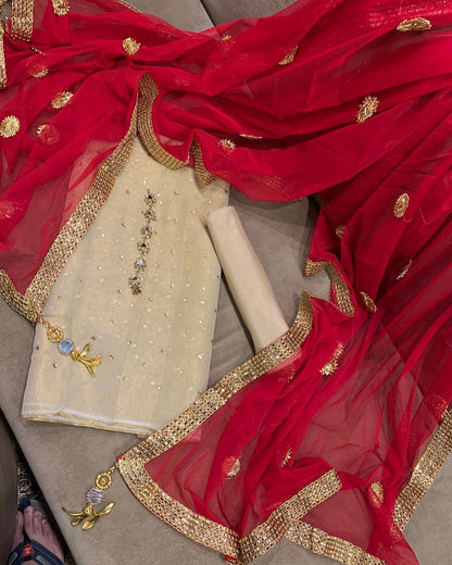 Sastaae Mysoori Suit 3 Pieces Net Gotta Work Duppatta With Mysoori Hand Work Shirt & Mysoori Shabnum Touser